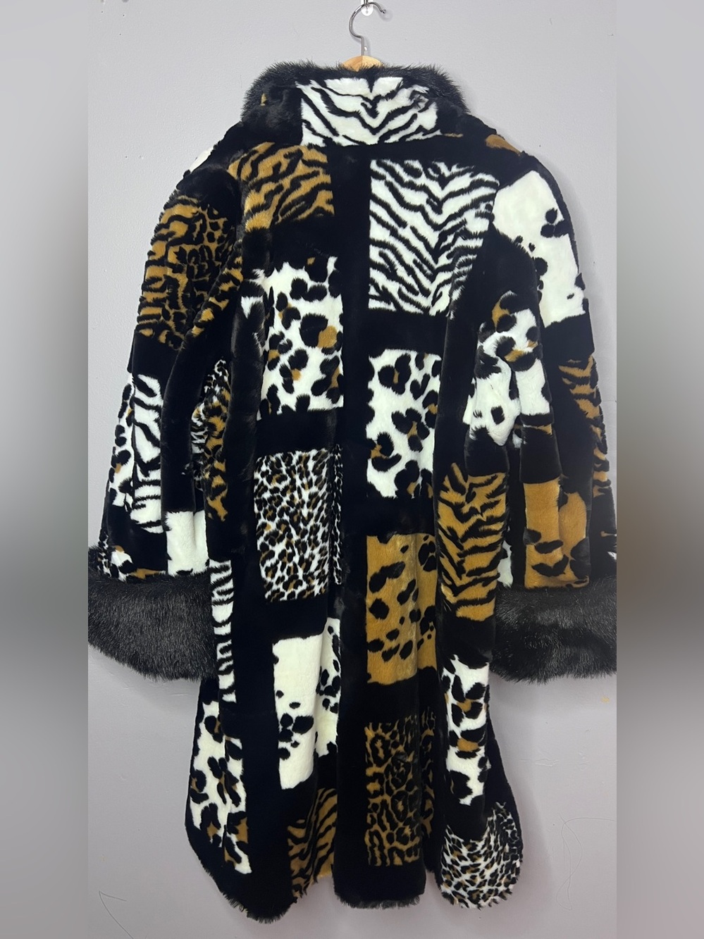 Vintage Olympia Patchwork Faux Fur Animal Print Coat Size Medium - Picture 12 of 15